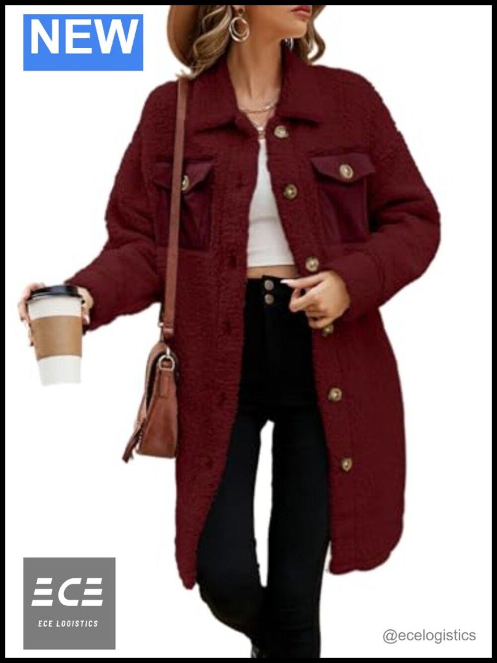 Womens Fuzzy Fleece Faux Fur Button Down Teddy Coat Long Winter Jacket